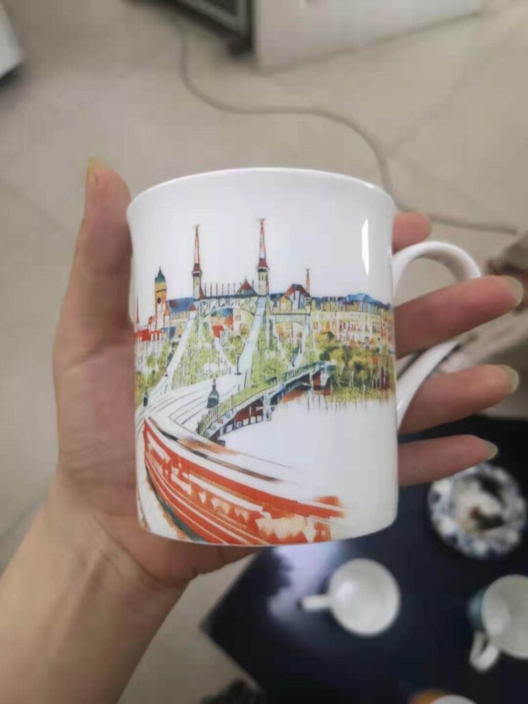 bone china mug with silk screen printing design 
