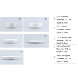 size information about lotus white bone china dinnerware set