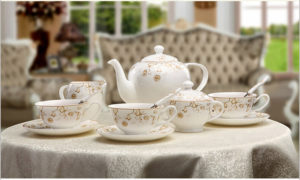 bone china tea set with platinum decoration