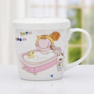 bone china mug with lid and cartoon picture