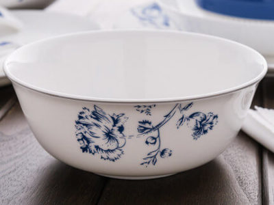 bone china bowl with light blue decoration