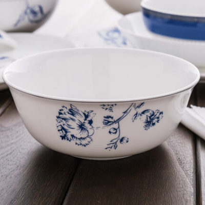 bone china bowl with light blue decoration