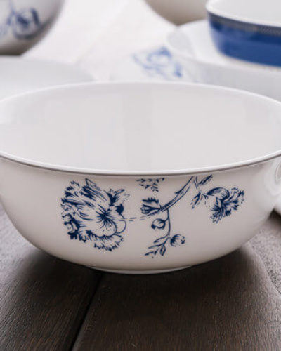 bone china bowl with light blue decoration