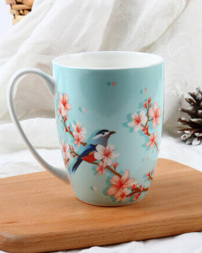 exquisite bone china mug with flower decoration