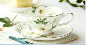 bone china cup and saucer set with gold rim