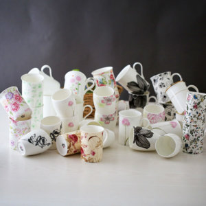 beautiful bone china mugs with decoration