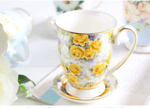 yellow flower decoration bone china mug