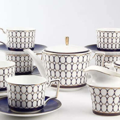 15 pcs Fine Bone China Tea Set Wedgwood Style Gold Chain