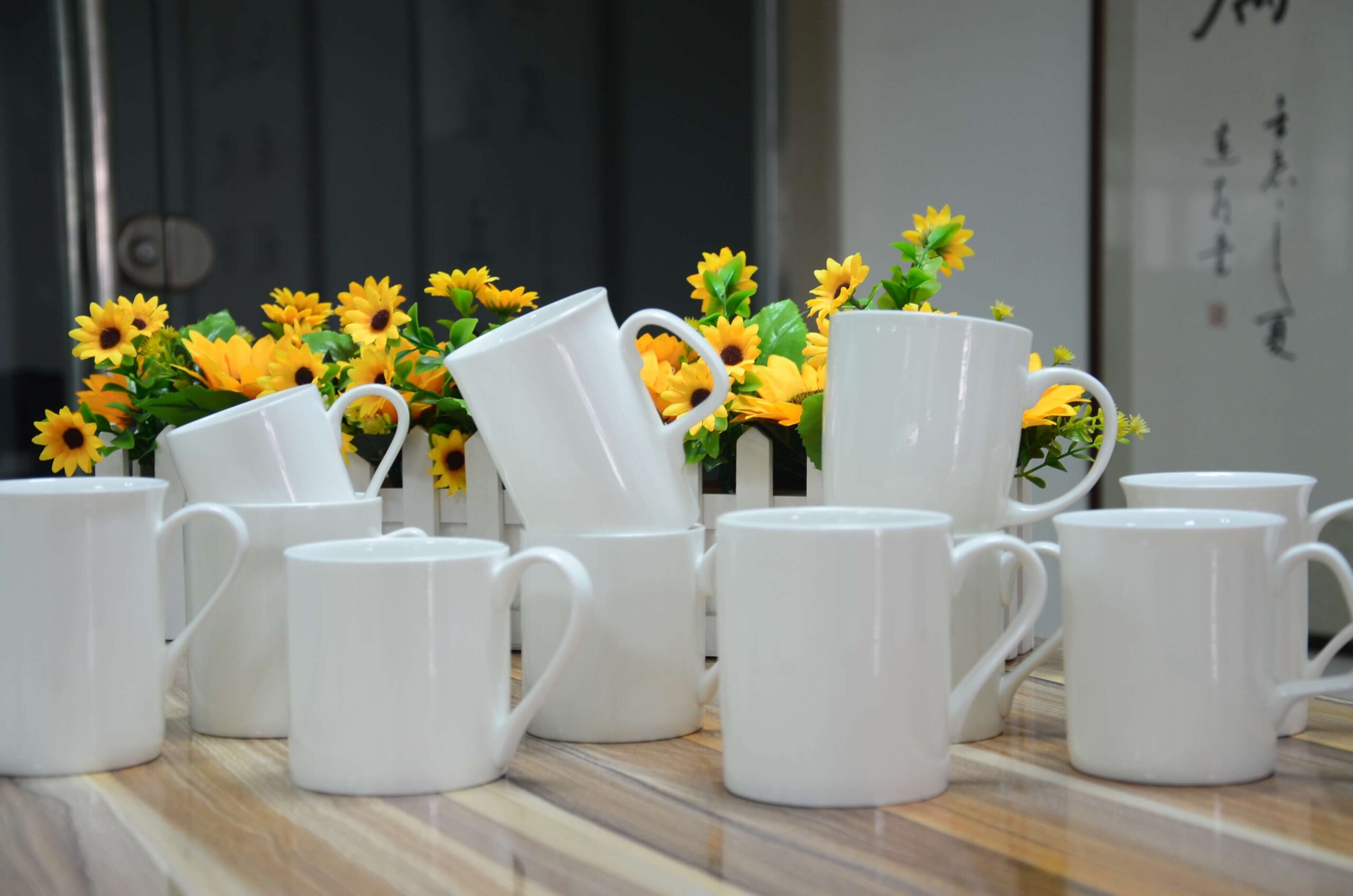 White bone china mugs