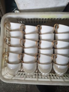 white bone china mugs with gold handle