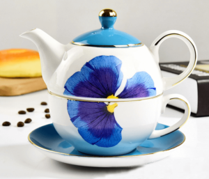 blue design bone china teapot for one