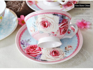 bone china cup and saucer with color design with in-glaze decal